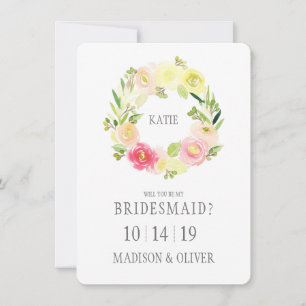 Pink & Yellow Watercolor Floral Bridesmaid Invitation