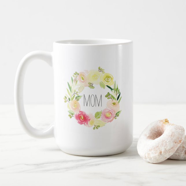 Pink & Yellow Watercolor Floral | Mother's Day Coffee Mug (With Donut)