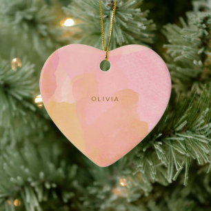 Pink Yellow Watercolor Personalised Name Christmas Ceramic Ornament