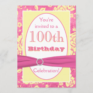 Pink Yellow White Floral 100th Birthday Invitation
