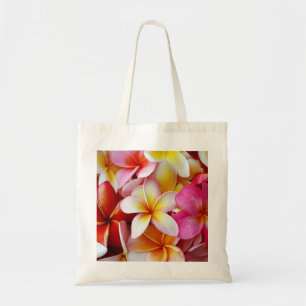 Pink Yellow  White Mixed Plumeria Flower Tote Bag