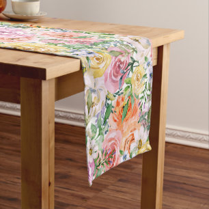 Pink Yellow White Orange Rose Flowers Pattern Short Table Runner
