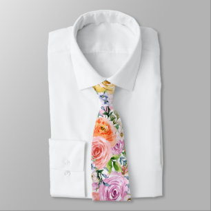 Pink Yellow White Orange Rose Flowers Pattern Tie
