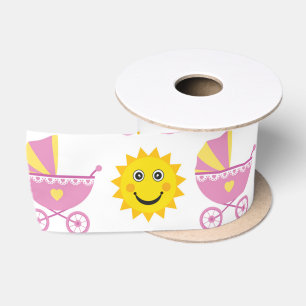PINK YELLOW WHITE SUNS & BABY CARRIAGES SATIN RIBBON