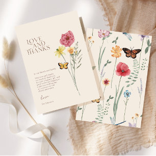 Pink Yellow Wildflower Love And Thanks Wedding Thank You Card