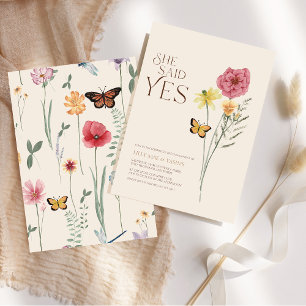 Pink Yellow Wildflower She Said Yes Engagement Invitation