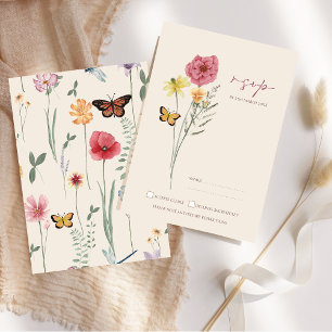 Pink Yellow Wildflower Whimsical Wedding RSVP
