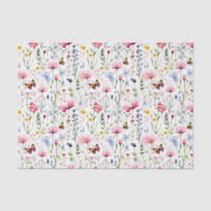 Pink Yellow Wildflowers Butterfly Birthday Tissue Paper