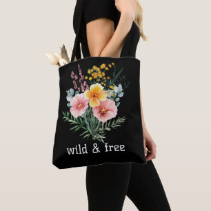 Pink Yellow Wildflowers Watercolor Wild and Free Tote Bag