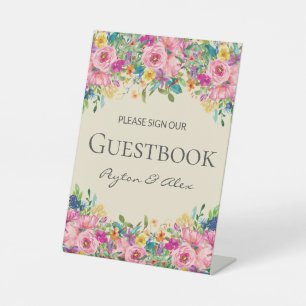 Pink Yellow Wildflowers Wedding Sign our Guestbook