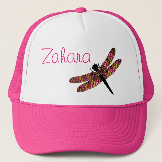 Pink & Yellow Winged Dragonfly Trucker Hat (Front)