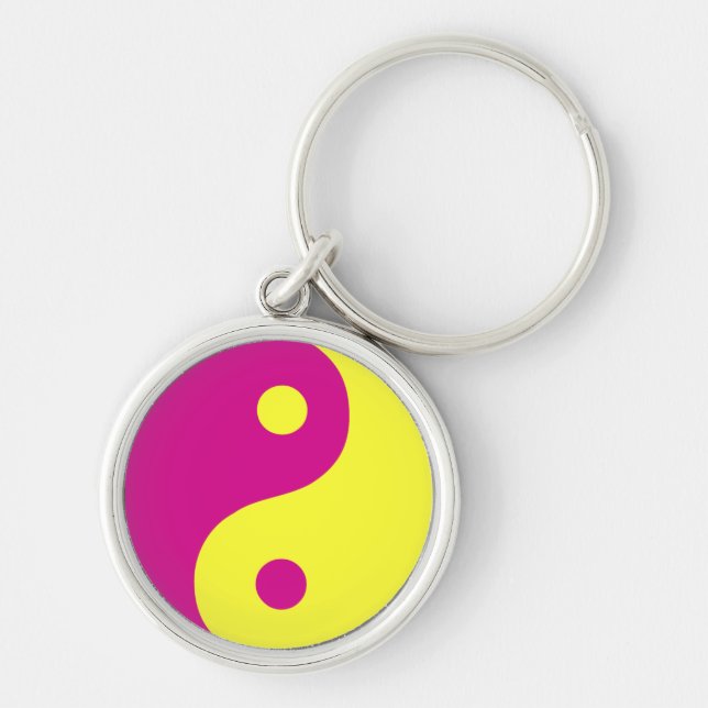 Pink & Yellow Yin Yang Taoist Symbol Key Ring (Front)
