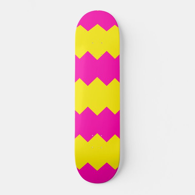 Pink & Yellow Zig Zag Stripe Pattern Skateboard (Front)
