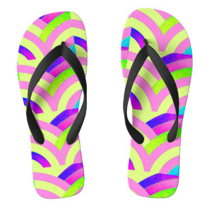 pink yellow zigzag curved chevron pattern thongs