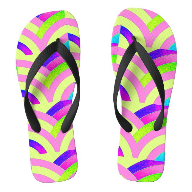 pink yellow zigzag curved chevron pattern thongs (Footbed)