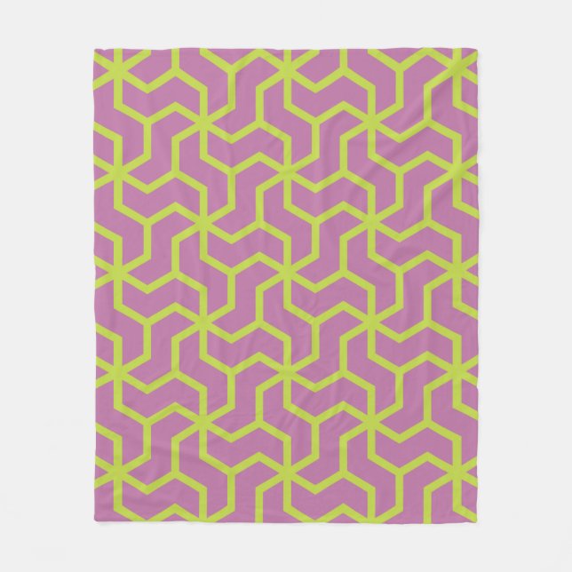 Pink Yellow ZigZag Lattice Retro Geometric Pattern Fleece Blanket (Front)