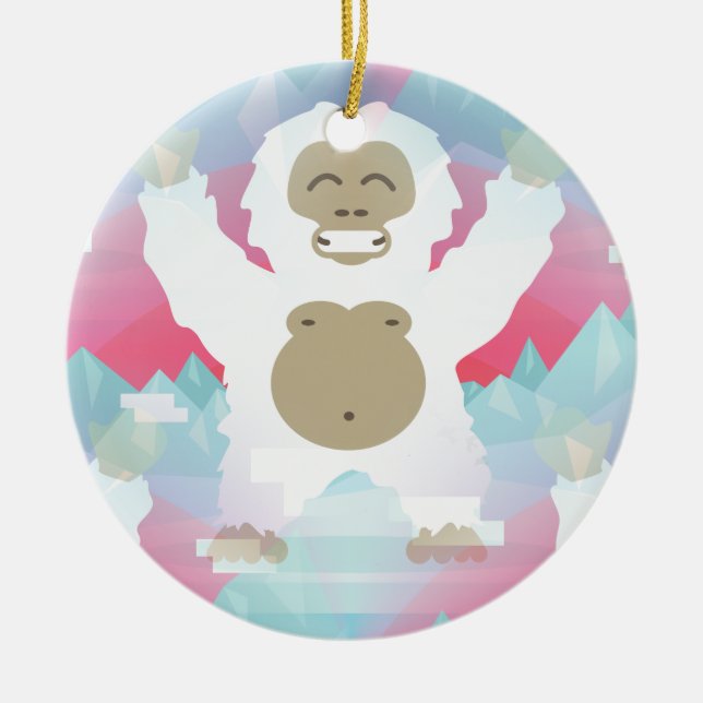 pink yeti ceramic tree decoration (Front)