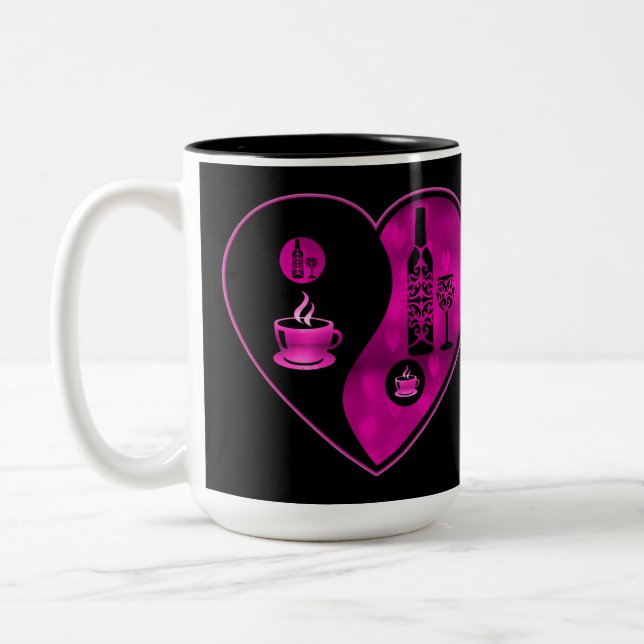 Pink Yin & Yang Coffee & Wine Two-Tone Coffee Mug (Left)