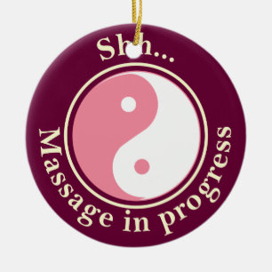 Pink Yin Yang Massage Door Sign Ceramic Ornament