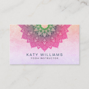 Pink Yoga Instructor Lotus Flower Watercolor Business Card