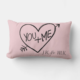 Pink You and Me Heart monogram Lumbar Cushion