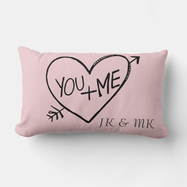 Pink You and Me Heart monogram Lumbar Cushion (Front)