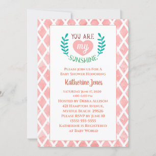 Pink You Are My Sunshine Baby Shower Invitation