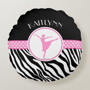 Pink Your Name Zebra Print Ballet Dancer Round Cushion
