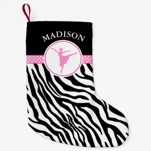 Pink Your Name Zebra Print Ballet Dancer Small Christmas Stocking