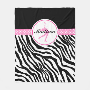 Pink Your Name Zebra Print Figure Skating Fleece Blanket