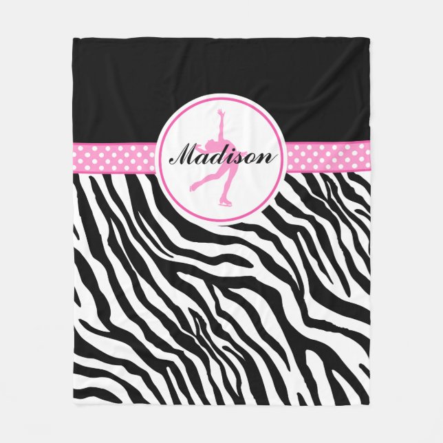 Pink Your Name Zebra Print Figure Skating Fleece Blanket (Front)