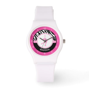 Pink Your Name Zebra Print Figure Skating Watch