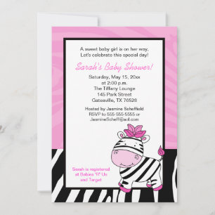 Pink Zebra 5x7 Baby Shower Invitation - Light Pink