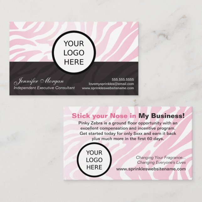 Pink Zebra Add Logo Business Card (Front/Back)