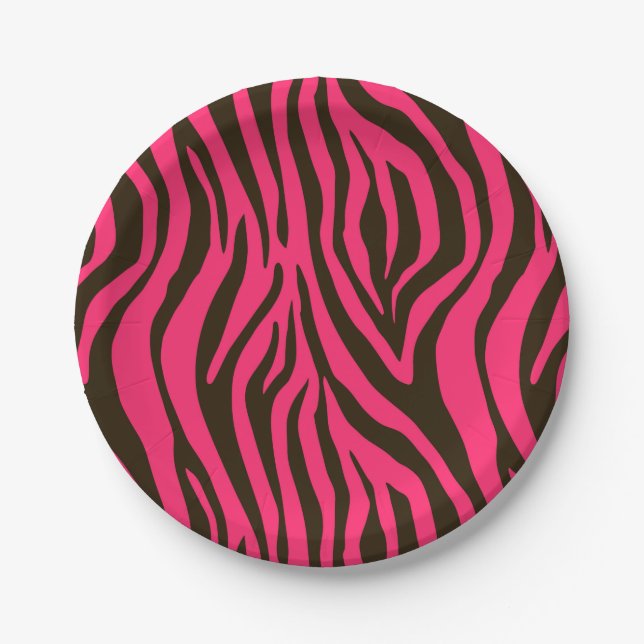 Pink Zebra Animal Print Pattern Paper Plate (Front)