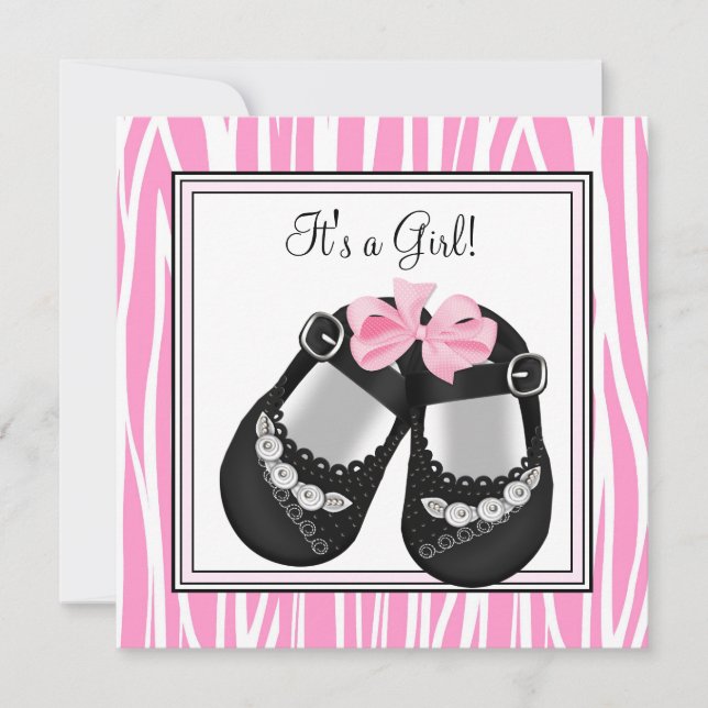 Pink Zebra Baby Shower Invitations (Front)