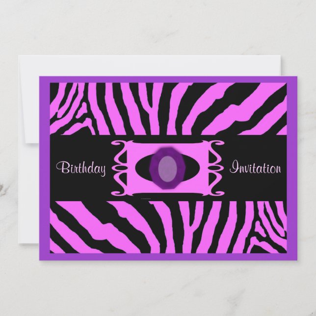 Pink Zebra Birthday Invitation (Front)
