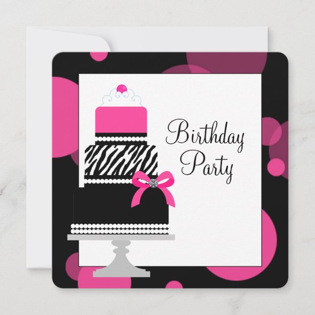 Pink Zebra Cake Cupcake Birthday Party Invitation (Front)