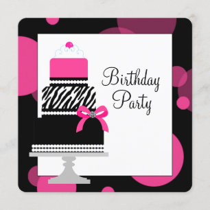 Pink Zebra Cake Cupcake Birthday Party Invitation