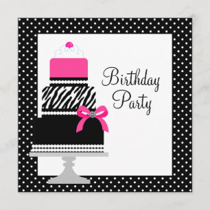Pink Zebra Cake Cupcake Birthday Party Invitations