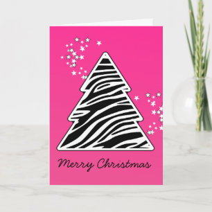 Pink Zebra Christmas Tree Holiday Card