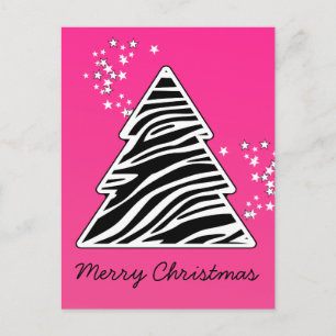 Pink Zebra Christmas Tree Holiday Postcard