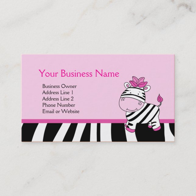 Pink Zebra Customisable Business Card Template (Front)