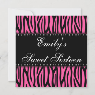 Pink Zebra Diamonds Sweet 16 Birthday Invitation