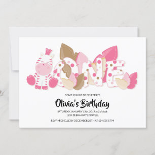 Pink Zebra First Birthday Party Invitation