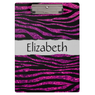 Pink Zebra, Glitter Zebra, Zebra Print, Your Name Clipboard