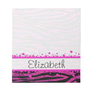 Pink Zebra, Glitter Zebra, Zebra Print, Your Name Notepad