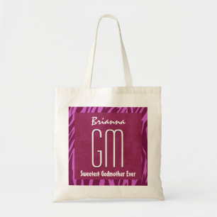 Pink Zebra Godmother Custom Name Tote Bag