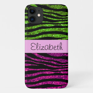 Pink Zebra, Green Zebra, Glitter Zebra, Your Name iPhone 11 Case