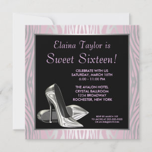 Pink Zebra High Heels Sweet 16 Party Invitation